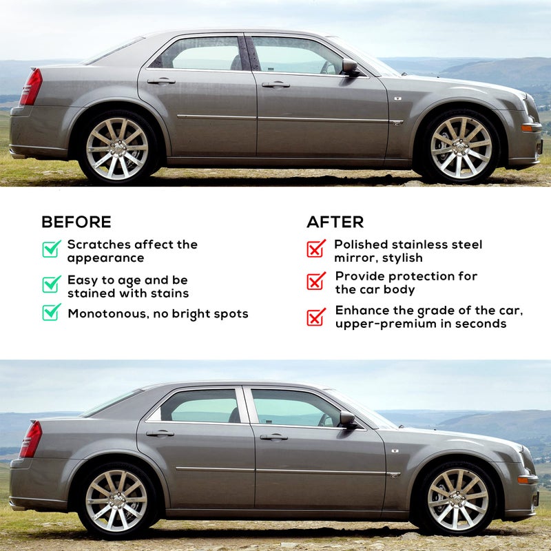BASIKER Car Door Chrome Pillar Covers Trim Fit for 2005-2010 Chrysler 300 300c Body Exterior Parts Window Trim Molding 304 Stainless Steel - Image 4